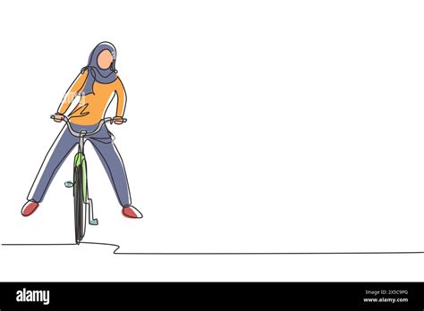 Single One Line Drawing Happy Arabian Woman In Casual Clothes Riding