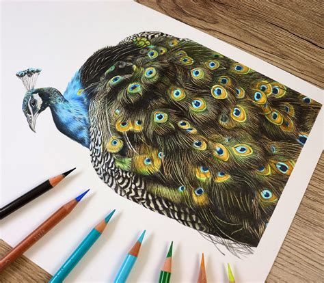 Peacock Pencil Drawing With Color