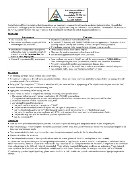 Visitor Instructions For Long Term Care Homes Mics Group Of Health