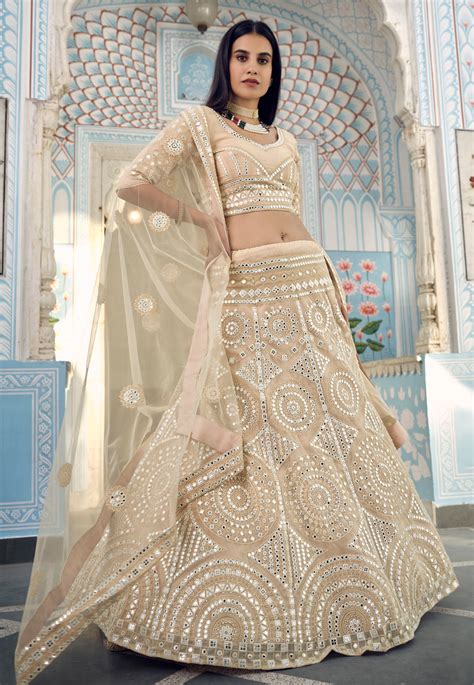 Beige Organza Circular Lehenga Choli 8803