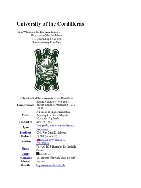 University of The Cordilleras | PDF | Academia | Schools