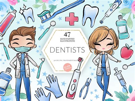 Dentist Medical Clipart Female Male Dentist Scrubs Dental Etsy