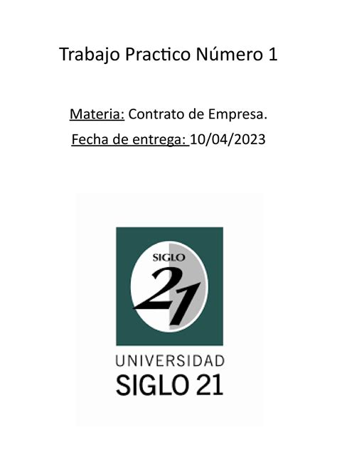 TP 1 Contrato de Empresas Trabajo Practico Número 1 Materia Contrato