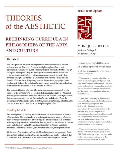 Theories of The Aesthetic: Rethinking Curricula in Philosophies of The ...