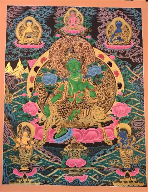 Genuine Hand Painted Master Piece Tibetan Green Tara Thangka Thanka Pa