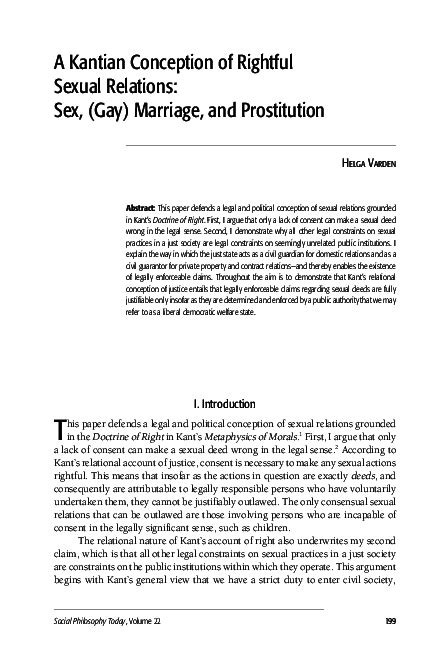 Pdf A Kantian Conception Of Rightful Sexual Relations Sex Gay