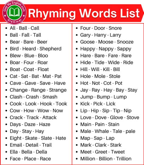 Rhyming Words: A Huge List of Rhyming Words in English