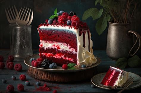 Premium AI Image Homemade Delicious Red Velvet Cake With Cream And