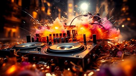 Premium Ai Image Powerful Sound Setup With Dj Console In Magical Background Closeup