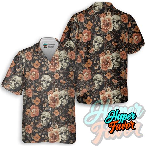 Vintage Flower Skull Pattern For Men For Woman Hawaiian Shirt Hyper