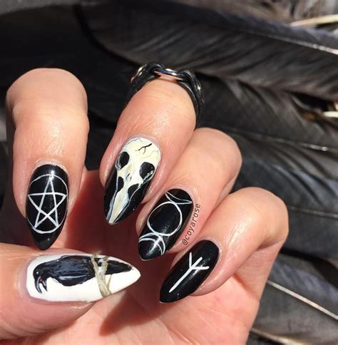 Gothic Crow Occult Witch Nails Nail Art Witch Nails Witchy Nails