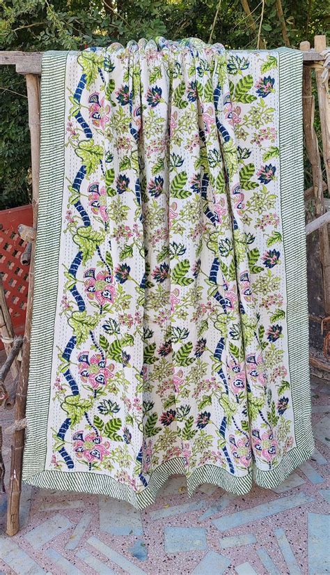 Indian Kantha Quilt Kantha Bedspread Kantha Blanket Gudari Queen And