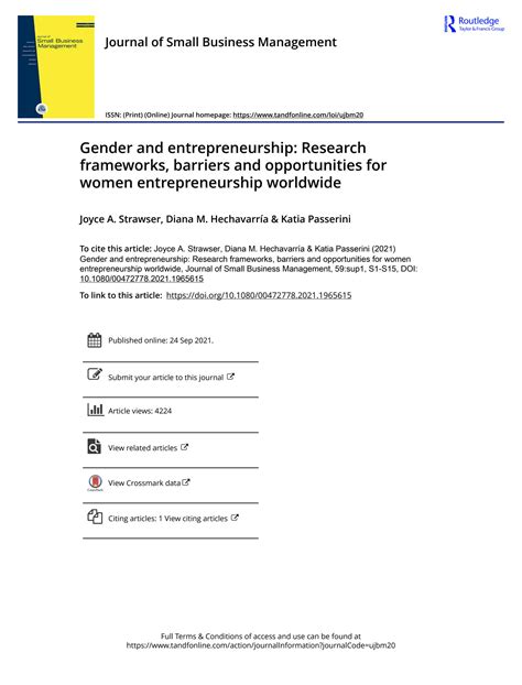 Solution Gender And Entrepreneurship Research Frameworks Barriers And