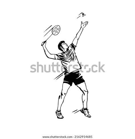 Badminton Player Runs Ball Vector Silhouette 库存矢量图免版税2162914685