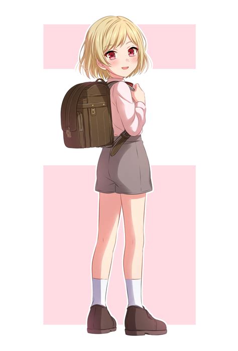 The Big Imageboard Tbib D Absurdres Backpack Bag Blonde Hair Blush Brown Bag Brown Footwear