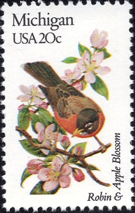 Five 20c Michigan State Bird And Flower Stamp Vintage Unused Etsy