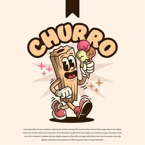 Premium Vector Churro Holding Ice Cream Vintage Cartoon Mascot Logo