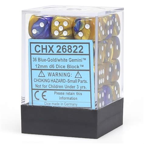 Chessex 12mm Dice Block Gemini Blue Goldwhite