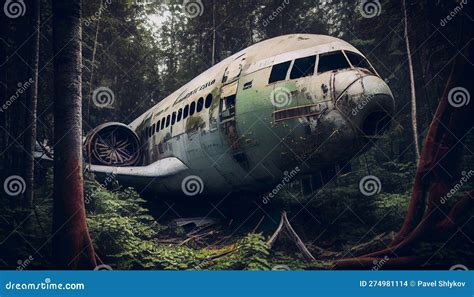 Abandoned Aircraft in Rain Forest Stock Illustration - Illustration of ...