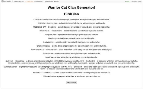 Warrior Cat Clan Generator