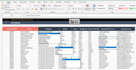 Product Database Excel Template | Products Technical Data Sheet