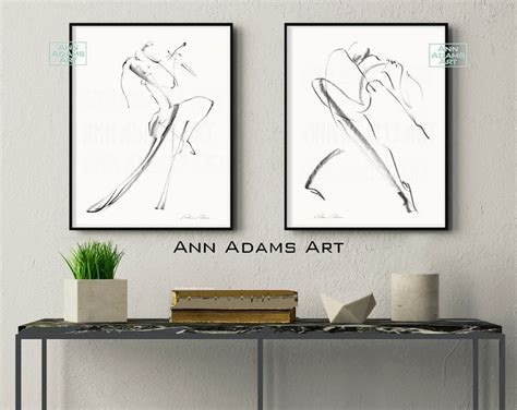 Set Of Female Nude Figure Drawing Black And White Abstract Etsy