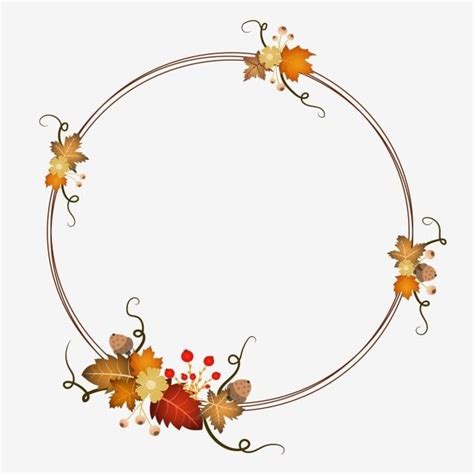 a circular frame with autumn leaves and berries on the edges is shown in this image