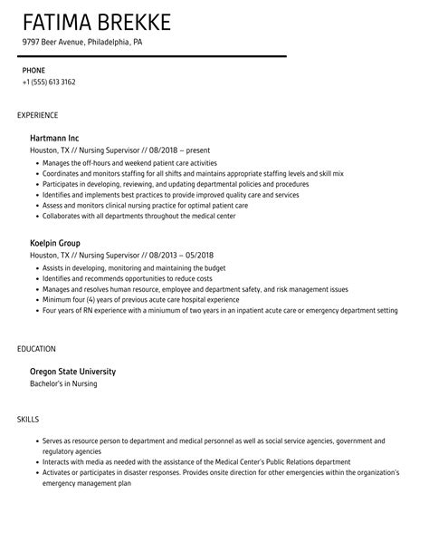 Nursing Supervisor Resume Samples Velvet Jobs