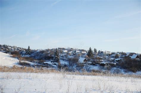 Winter Snow Landscape Winter Russian Village Houses And Trees Bright