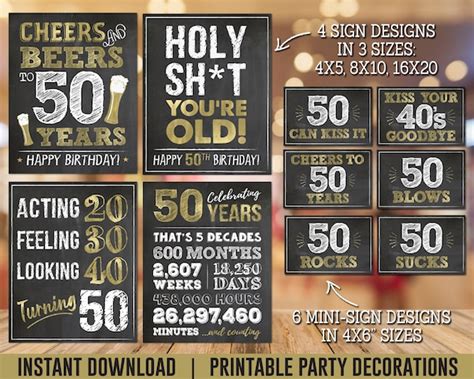 50th Birthday Party Decorations Cheers And Beers To 50 Years Printable