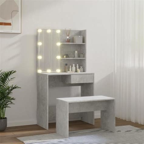 Akozon Ensemble de coiffeuse avec LED Gris béton Bois d ingénierie