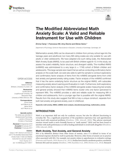 Pdf The Modified Abbreviated Math Anxiety Scale A Valid And Reliable Instrument For Use With