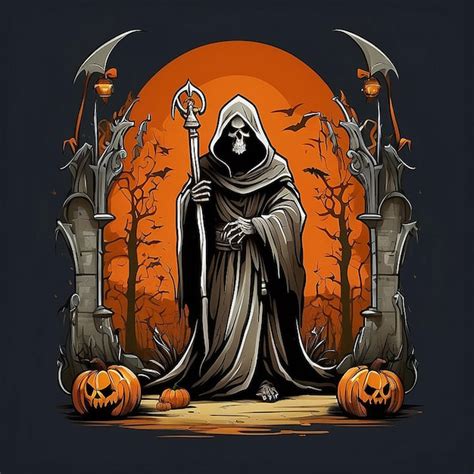 Premium Photo Grim Reaper Skull Theme Vector Tshirt Design Created