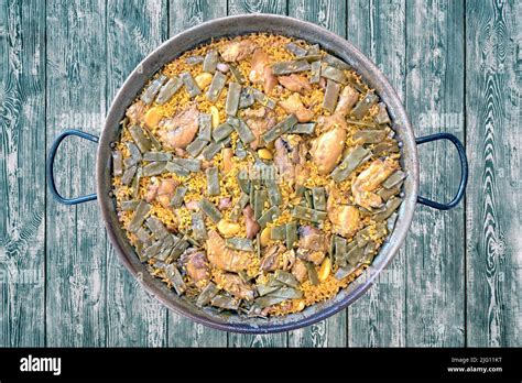 Original Valencian Paella Made With Rice Chicken Rabbit Green Beans