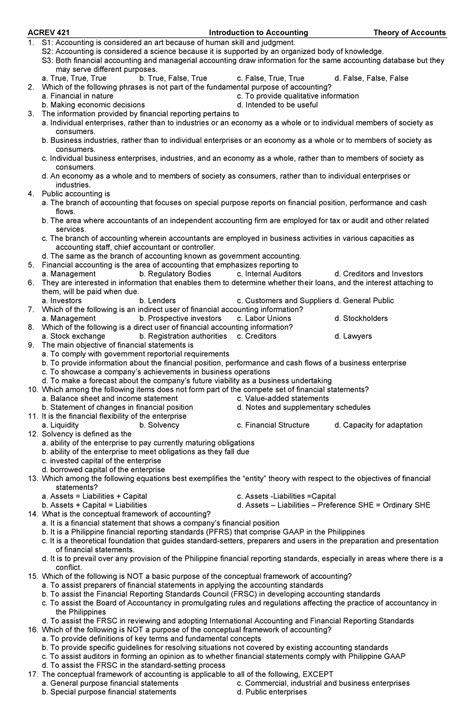 Intro Theory Questions Acrev 421 Introduction To Accounting Theory Of Accounts S1