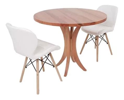 Conjunto Mesa Jantar Tampo De Madeira 90cm 2 Cadeiras Slim Cor Branco