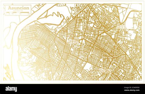 Mapa De La Ciudad De Asunci N Paraguay En Estilo Retro En Color Dorado