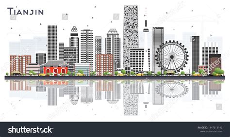 Tianjin China City Skyline Color Buildings Stock Vector (Royalty Free ...