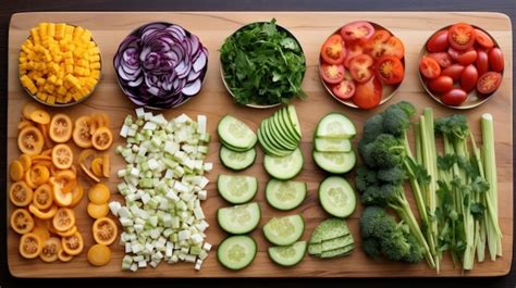 Una Tabla De Cortar Cubierta Con Muchos Tipos Diferentes De Verduras