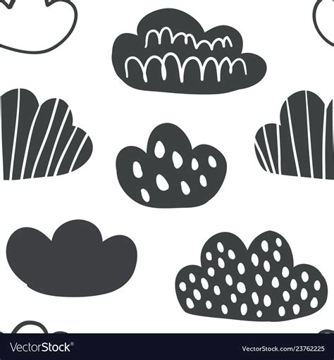 Cute Seamless Pattern With Smiling Clouds Vector Image