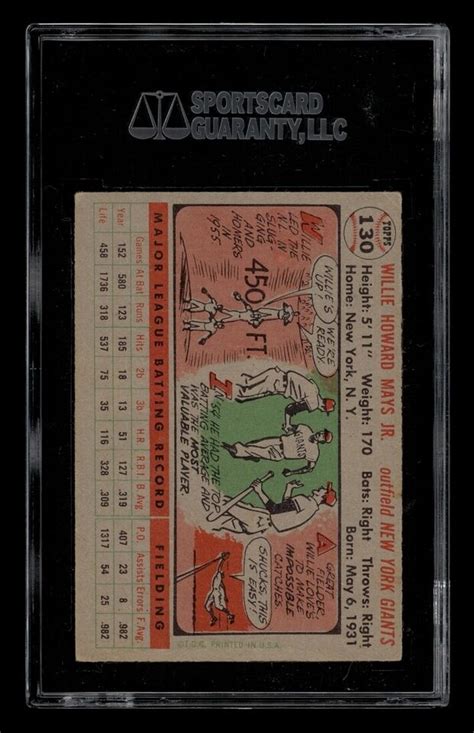 1956 Topps Set Break 130 Willie Mays Gray Back SGC 4 VG EX EBay