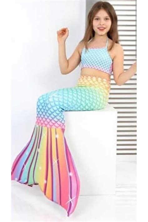 Parti Kırtasiye Kız Çocuk Deniz Kızı Mayo Kostüm Doğum Günü Konseptli Mayo Bikini 3 lü Set