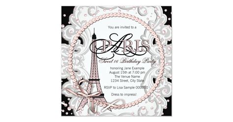 Vintage Pink Paris Sweet 16 Birthday Party Card Zazzle