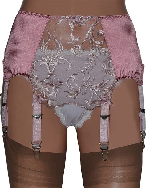 Swanky Pins 8 Strap Suspender Belt In Pink With Lace Front Panel