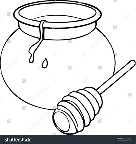 Glass Pot Full Honey Honey Dipper Stock Vector Royalty Free