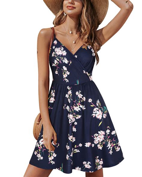 Styleword Womens V Neck Floral Spaghetti Strap Summer Casual Swing