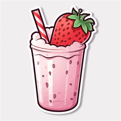 Premium Vector A Sticker Of Strawberry And Strawberry With A Straw In It