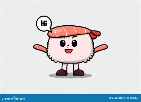 Cute Cartoon Sushi Shrimp With Happy Expression Stock Vector