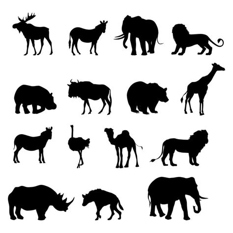 the silhouettes of different animals on a white background