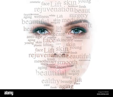 Beauty Woman Face With Word On Face Showing Cosmetology And Aesthetic